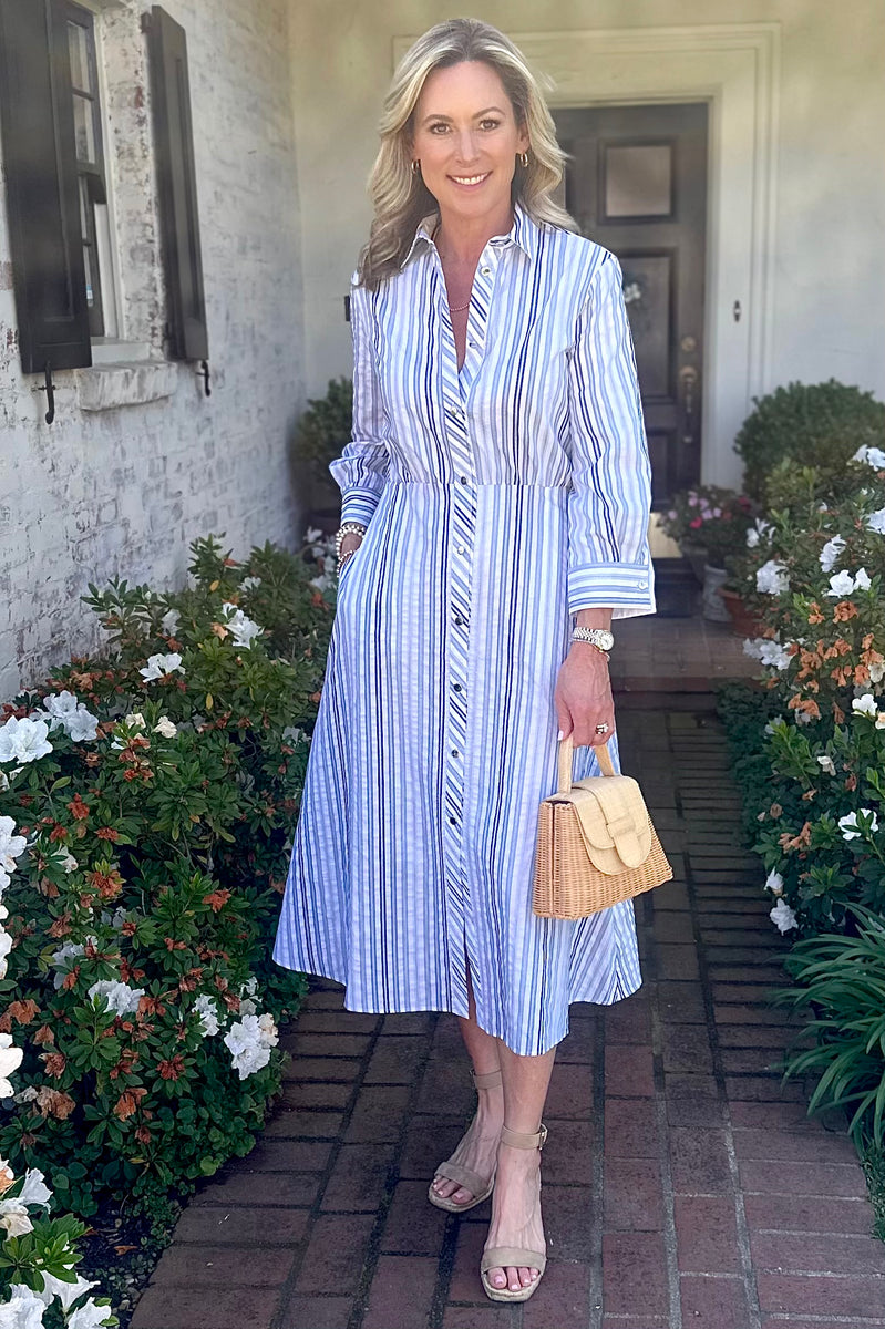 white blue shirt dress Purotatto Striped Petite Studio White Dresses Blue and white striped color::Adobe Red w/ White Windowpane 尺寸:12