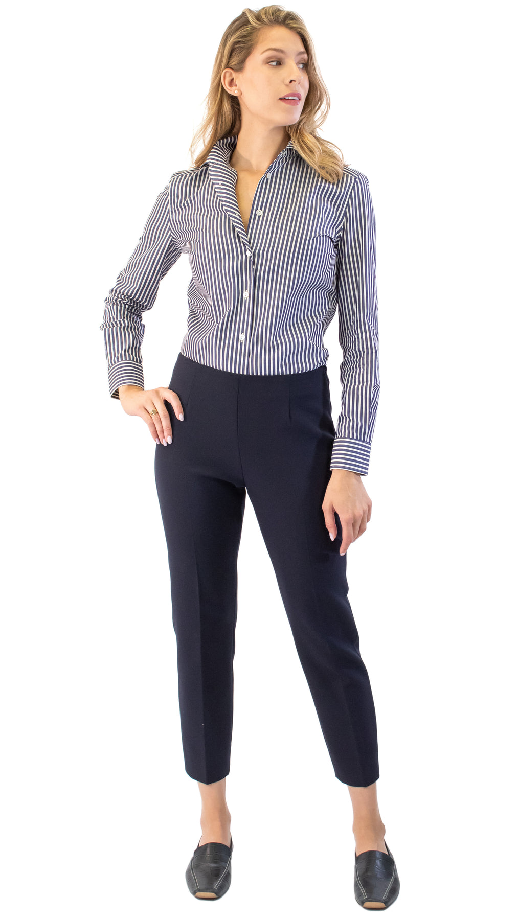 Cigarette trousers - Black/Pinstriped - Ladies | H&M IN