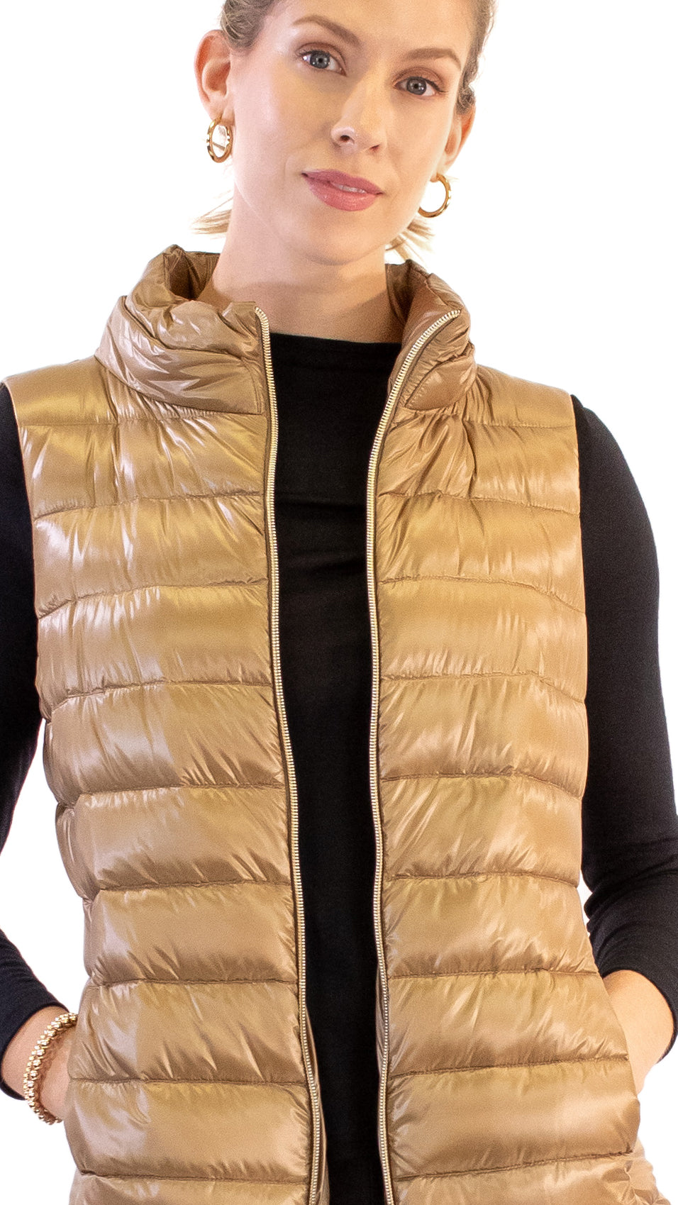 FITTED HOODED PUFFER VEST - taupe brown