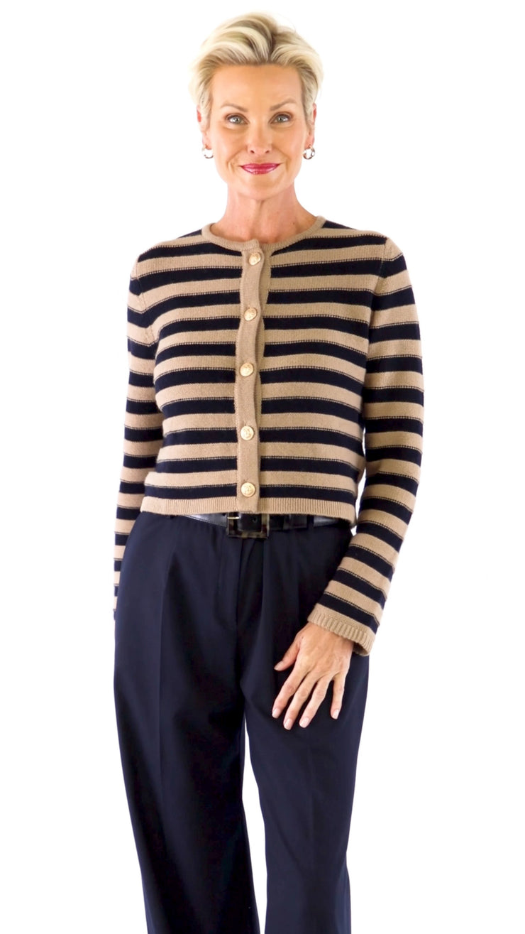 L'AGENCE Ivory And Midnight Korin Button-Up shops Striped Cardigan